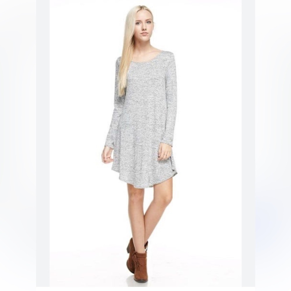 Reborn J Long Sleeve Swing Dress Two Tone Heather  Gray Casual Size Large